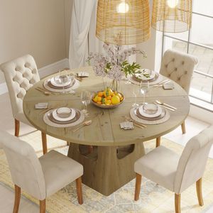 Tavolo da Pranzo Rotondo Stile Fattoria da 47 Pollici con Piano in Legno e Base con Vano Portaoggetti per Cucina o Sala da Pranzo - Product Image 1
