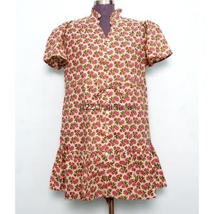 Vente en gros de robes mini à manches 3/4, col en V, 100% coton, imprimé personnalisé, style bohème, pour femmes de bureau, tendance de l'été - Product Image 2