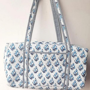 Handcrafted Luxury Sport Eco-Friendly Cotton Quilted <b>Duffel</b> <b>Bag</b> Floral Print Large Capacity Travel <b>Bag</b> Adjustable Strap - Product Image 1
