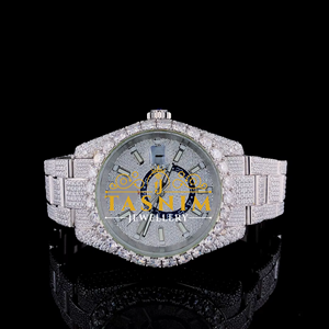 Reloj de Pulsera de Cuarzo Analógico de Lujo con Diamantes de Moissanita VVS para Hombre, Estilo Deportivo/Fashion, con Cristal, 41 mm, Chapado en Oro Blanco, Acero Inoxidable - Product Image 1