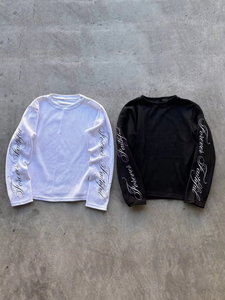 Chemises à manches longues en tricot gaufré personnalisées, t-shirts à manches longues imprimés, t-shirts à manches longues double couche - Product Image 2