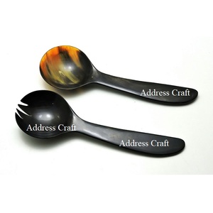 Indian Handmade Natural Buffalo Horn Salad Server Set Eco-Friendly Kitchen Utensils Dishwasher Safe <b>Serving</b> Spoon & Fork Cutlery - Product Image 3