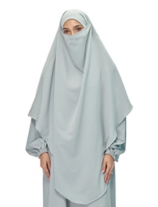 <b>Loose</b> Fit Soft High Neck Women Modest Floor Length Abaya Hooded Khimar Lightweight Chiffon Solid Color Middle East Prayer Wear - Product Image 2