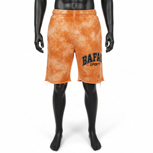 Shorts en molleton de coton 340 GSM, effet délavé, orange vintage, logo en strass, pour homme - Product Image 1