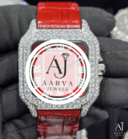 Montre à quartz cadran rouge, verre saphir, lunette ornée de strass, bracelet en cuir, boîtier carré 10 mm d'épaisseur, 20 mm, 46 mm, rétroéclairage, tendance