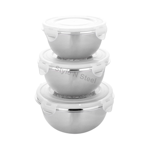 <b>Lock</b> Bowl Set Stainless Steel Dinnerware Sets Dishes Color Non Slip Kitchen Salad Bowl & Mixing Bowl Set - Product Image 2