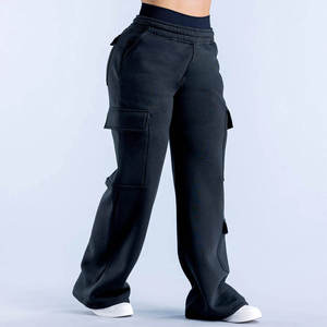 Pantalon cargo décontracté vintage pour femme, taille mi-haute, coupe large, imperméable, en molleton de coton épais, écologique - Product Image 1