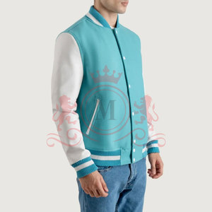 Chaqueta Letterman Verde Menta Directo de Fábrica, Tela Ligera, Cuello Acanalado, Ropa Casual Cómoda - Product Image 2