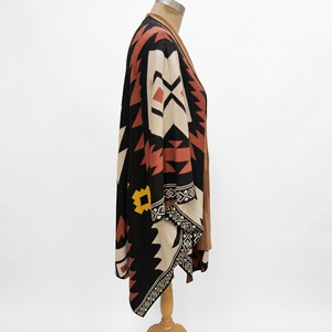 Women Geometric Print Knit <b>Cardigan</b> V-Neck Sleeve Long <b>Open</b> <b>Front</b> Winter Wear 100% Acrylic Anti-Pilling - Product Image 3