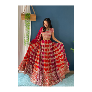 Lehenga Blouse with Dupatta Sequins Zari Embroidery Stone Work Faux Georgette Indian Wedding Bridal Party Wear Festive <b>Dress</b> Set - Product Image 1