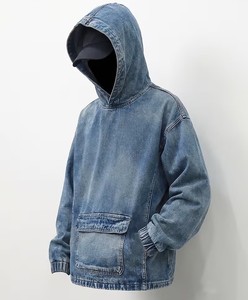 Sweat à capuche pour homme avec grande poche |   Pull-over décontracté bleu à manches régulières avec poignets élastiques, style streetwear sportif et confortable, service OEM - Product Image 1
