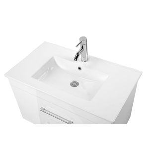 Mobile Bagno Sospeso Bianco Lucido da 32 Pollici con Doppio Cassetto, Sistema Soft Close, Lavabo in Ceramica e Struttura in Alluminio - CRE - Product Image 6
