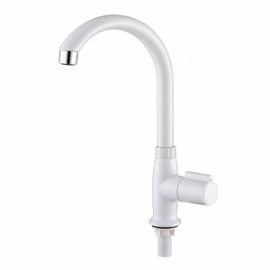 Grifo de cocina blanco KSN Vietnam KSOM-47T8C de caño alto tipo cuello de cisne, grifo de agua fría con un solo manípulo, montaje en encimera - Product Image 1