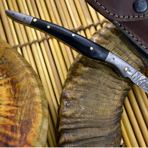 Couteau de chasse TIBERIAL en acier Damas, lame à pointe tombante, manche en Micarta avec étui en cuir, OEM disponible - Product Image 2