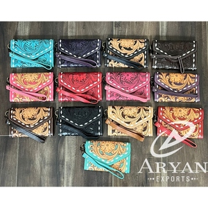 Ladies Purse Premium Quality Floral Western Style Genuine Cowhide Leather Cowgirl Wallet <b>Wristlet</b> Clutch for Travel Organizers - Product Image 1