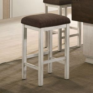 Sgabelli da Bar in legno massello bianco antico 2pc Design fattoria marrone scuro stile lino imbottito per sala da pranzo mobili da cucina - Product Image 1