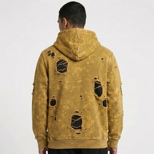 Vente en gros : Sweat à capuche épais délavé de qualité supérieure pour homme, avec logo personnalisé, style streetwear pour l'hiver, techniques de teinture unie, design haut de gamme - Product Image 4