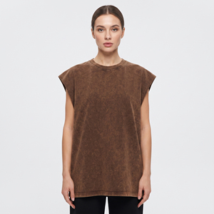Camiseta sin mangas con cuello redondo para mujer, chaleco deportivo con efecto lavado ácido, 230 g/m² de algodón, ropa deportiva para mujer, chaleco deportivo extragrande - Product Image 1