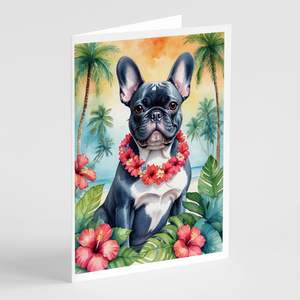 Whimsical French Bulldog Luau Tarjetas de felicitación Paquete de 8 A7 Tamaño 5x7 Tarjetas de notas en blanco con sobres - Product Image 1