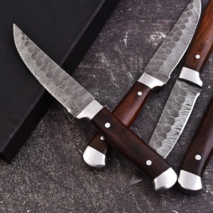 Juego de 6 cuchillos para carne de acero de Damasco con mango de madera, hoja dentada, cuchillería de cocina, caja de regalo incluida - Product Image 3