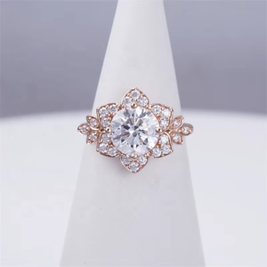 Rose Gold Plated Women's Flower Shape Zircon Engagement <b>Ring</b> Pave Setting Romantic Style - Product Image 1