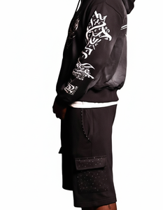 Conjunto de Sudadera con Capucha y Pantalones Cortos con Estampado de Diamantes de Imitación para Hombre, Corte Regular, Dos Piezas, Ropa Deportiva Personalizada de Verano, OEM, para Hombre y Mujer - Product Image 4