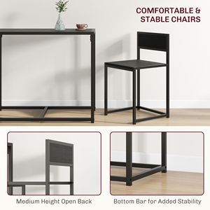 Set da Cucina Industriale, Set da Pranzo in 3 Pezzi con Tavolo Rettangolare e 2 Sedie Nere - Product Image 6