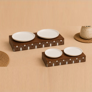 Ensemble de plateaux de service de luxe sur supports en bois cintrés avec détails en os incrusté, décoration et service haut de gamme pour hôtels (vente en gros) - Product Image 4