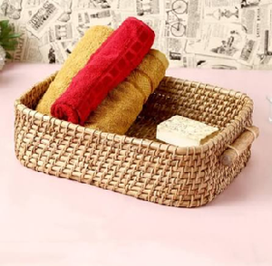 Large <b>rectangular</b> woven rattan living room coffee table <b>basket</b> with tall side handles, available at wholesale prices. - Product Image 6