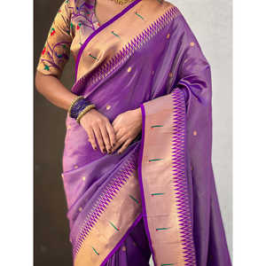 Sari Paithani de Tela Morada con Bordado Zari de Elite Weaves, 650g, Elegante para Vestidos de Fiesta - Product Image 2