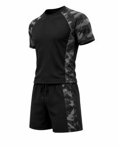 Ensemble short et rashguard à manches longues pour homme, camouflage noir, en spandex, écologique, séchage rapide, anti-UV, respirant, vêtements de sport pour les activités sportives - Product Image 2