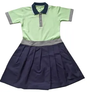 女生校服小学生短袖绿色裙装拼色连衣裙