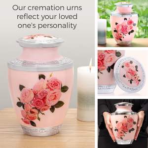 <b>Large</b> Adult Floral Cremation <b>Urns</b> Handcrafted Pink Rose Aluminum Funeral Memorial Decorative Metal Ashes Jars for Human Remains - Product Image 6