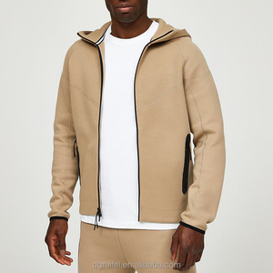 Men's Beige Hooded Full Sleeve Tracksuit Solid Color Zipper Closure Breathable Sporty Casual Wear Winter Regular Fit 2 1 Design - Product Image 4