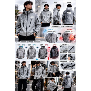 Fabricante de Ropa Personalizada, Chaqueta Impermeable con Capucha y Cierre de Cremallera, Diseño a Rayas o Sólido, Unisex - Product Image 3