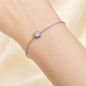 1.00 Carat Round Lab Grown Diamond Floating Bezel Solitaire Chain Bracelet 14K/18K <b>Solid</b> <b>Gold</b> Women's Gift & Party Bracelet - Product Image 2