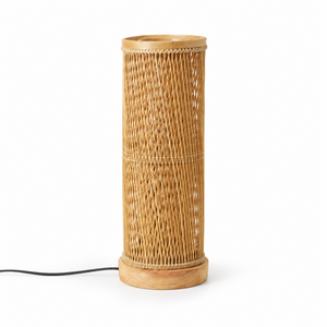 Handcrafted Large Cylinder Bamboo Table Lamp Shade with <b>Wooden</b> Base Dual Layer Woven Tower Desk <b>Light</b> <b>Fixture</b> Wholesale - Product Image 3
