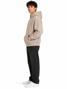 Sweat-shirt à capuche beige surdimensionné pour homme, coupe décontractée, style streetwear minimaliste, en molleton de coton doux - Product Image 2