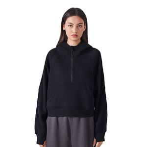 Sweat-shirts à manches longues pour hommes de haute qualité, doublés en polaire, 100% coton, demi-zip, avec poignets pour les pouces, coupe courte, pour l'entraînement - Product Image 2