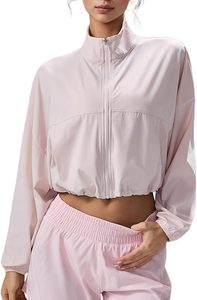 Women's UPF 50+ Sun Protection Cropped Zip Up <b>Jackets</b> for Athletic <b>Workout</b> Running Cool Feeling - Product Image 2