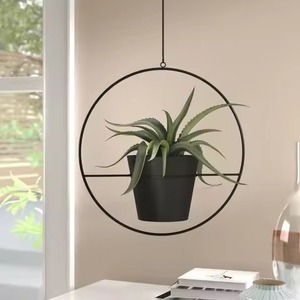 Modern Minimalist Metal Wall Hanging Planter with Gold Pots for Indoor Green <b>Plants</b> Elliptical Design Powder Coated Finish - Product Image 4