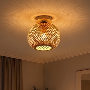 Lámpara Colgante Redonda Pequeña de Bambú Natural Tejido, Mueble de Iluminación para Hogar, Restaurante, Cafetería - Product Image 2