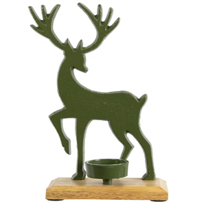 Northlight Green Reindeer Metal Christmas <b>Tealight</b> <b>Holder</b> With Mango Wood Base - Product Image 4