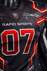 Maillot de football américain personnalisé pour équipe, fabriqué par un fabricant OEM, pour les jours de match, 100 % polyester, léger, col en V, manches courtes, devant - Product Image 3