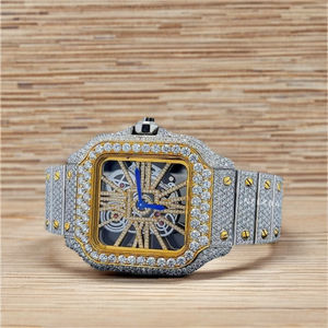 นาฬิกาโมอิสซาไนต์ดีไซน์โปร่งหรูหรา - รุ่นโลหะสองสี ประดับโมอิสซาไนต์บนตัวเรือนสแตนเลสสตีลจากอินเดีย - Product Image 1