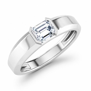 Anillo de Compromiso de Diamantes con Corte Esmeralda en Oro Blanco para Mujer, Engaste de Tensión, Estilo Clásico, Diseño Geométrico - Product Image 1