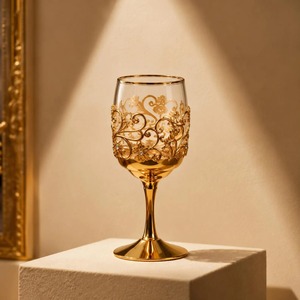 Beautiful Floral Design For Wedding Occasion Round <b>Goblet</b> Elegant Gold Rimmed Wine <b>Glass</b> With Hand Painted - Product Image 3