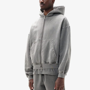 เสื้อฮู้ดดี้คุณภาพสูง ป้ายกำกับแบบกำหนดเอง ผ้าฝ้ายฟอกสีแบบวินเทจ ซิปหน้า ประดับคริสตัล ทรงครอป ทรงบ็อกซี่ เหมาะสำหรับใส่ออกกำลังกาย สำหรับผู้ชาย - Product Image 6