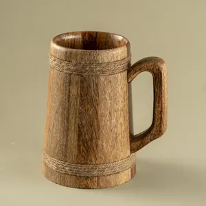 Taza de Madera de Estilo Tradicional al por Mayor, con Acabado de Grado Alimenticio, Reutilizable, para Uso en el Hogar y Restaurantes - Product Image 1