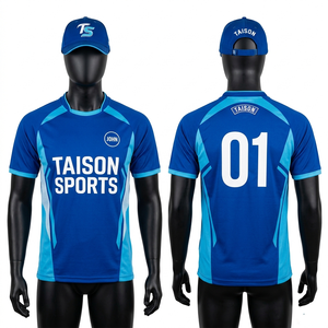 Mens work wear <b>tshirt</b> 180 GSM <b>polyester</b> spandex quick dry breathable blue contrast side panels custom sublimation logo - Product Image 1